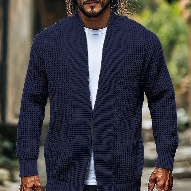 Open-Front Cardigan for Men, Textured Style