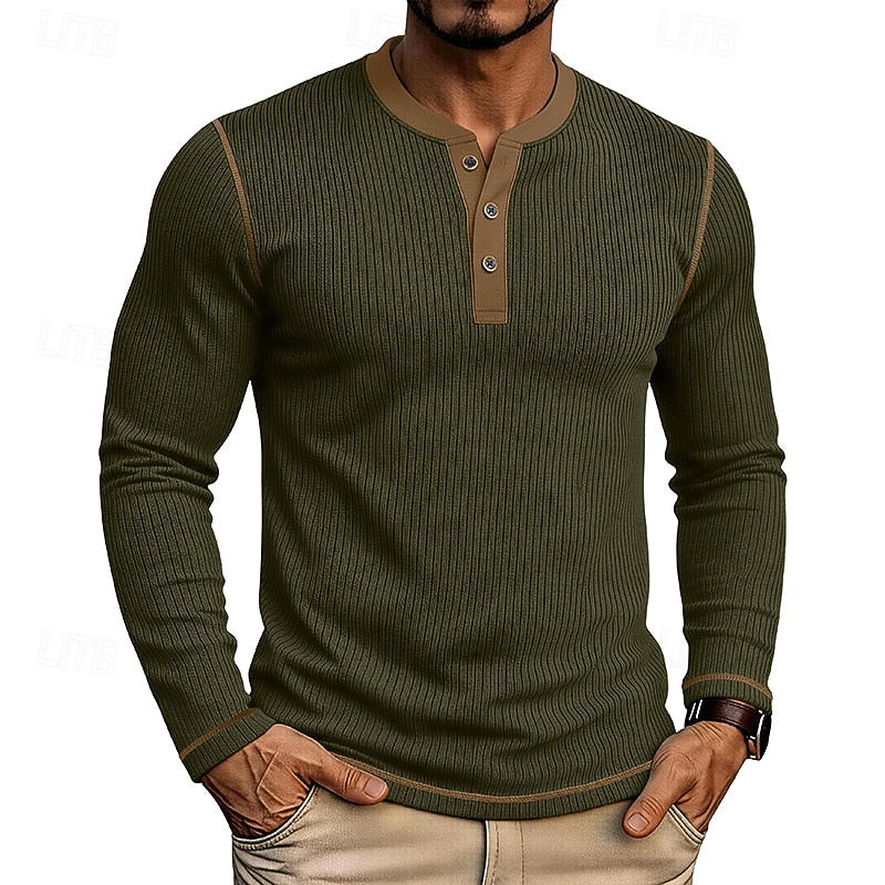 Ribbed Henley Shirt for Men, Plus Size