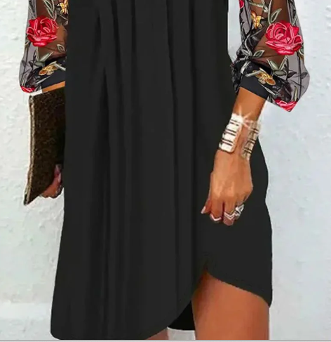 Black Elegant Floral Sleeve Dress for Women