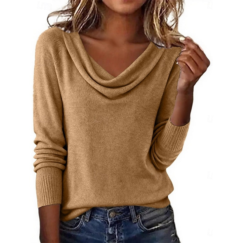 Draped Cowl Neck Sweater for Women, Plus Size