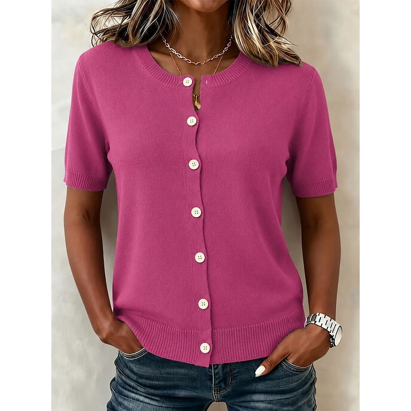 Button-Front Short Sleeve Top for Women