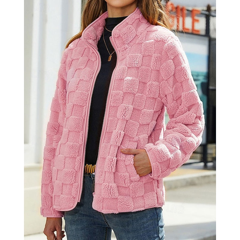 Textured Stand-Collar Zip Coat for Women