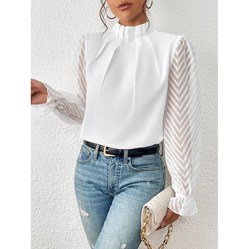 High-Neck Blouse, Women's Elegant Fit