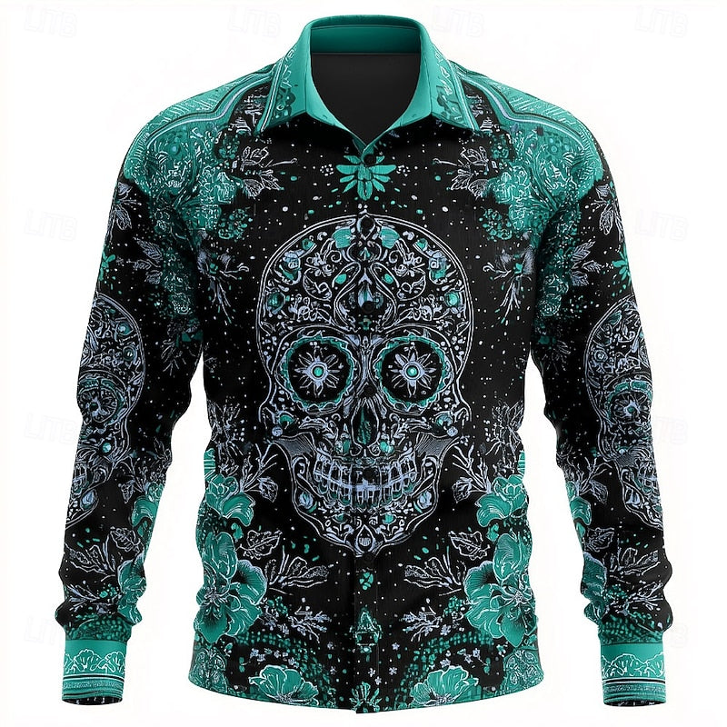 Halloween Skull Button-Up Shirt for Men, Plus Size