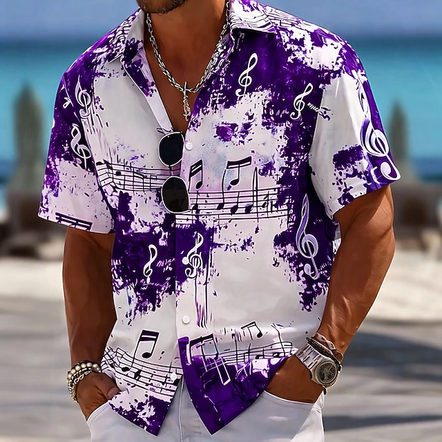 Artistic Print Short-Sleeve Shirt for Men, Plus Size