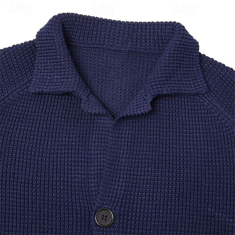 Stand-Collar Cardigan for Men, Textured Style