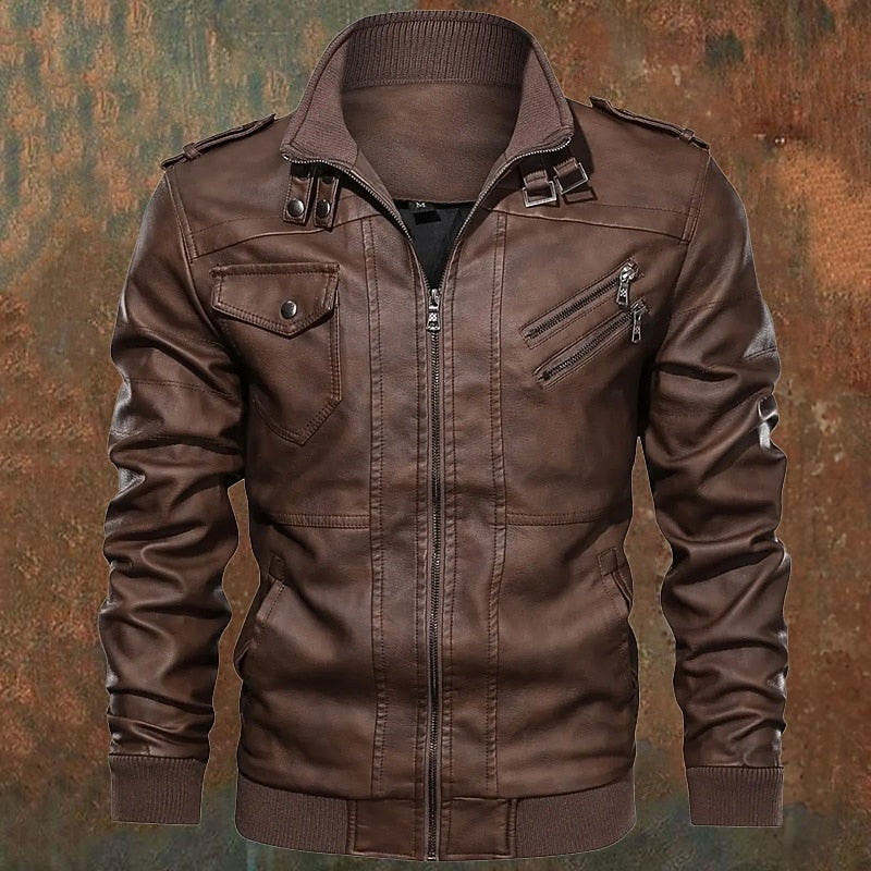 Stand-Collar Biker Jacket for Men, Rugged Style