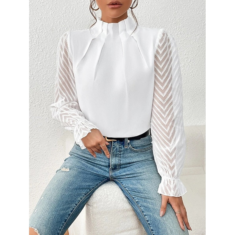 High-Neck Blouse, Women's Elegant Fit