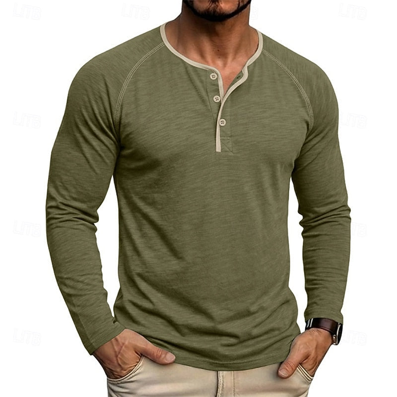 Button Henley Shirt for Men, Classic Style