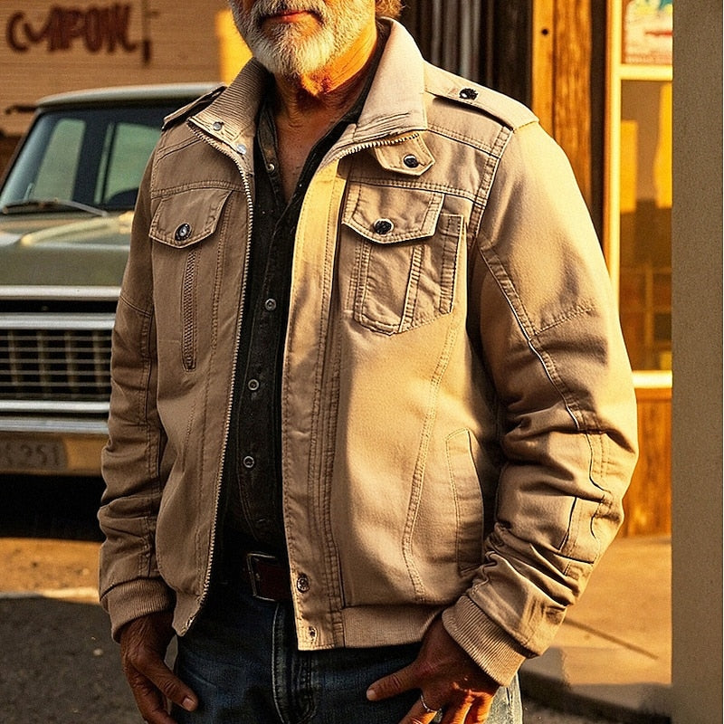 Utility Jacket for Men, Rugged Style, Khaki
