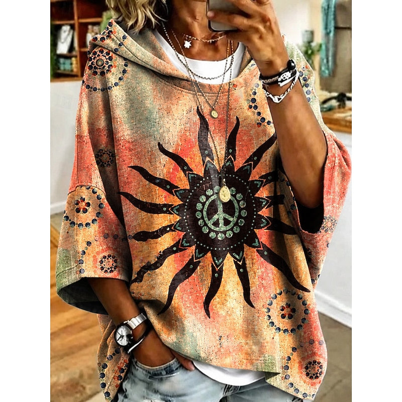 Floral Hooded Pullover Hoodie for Women