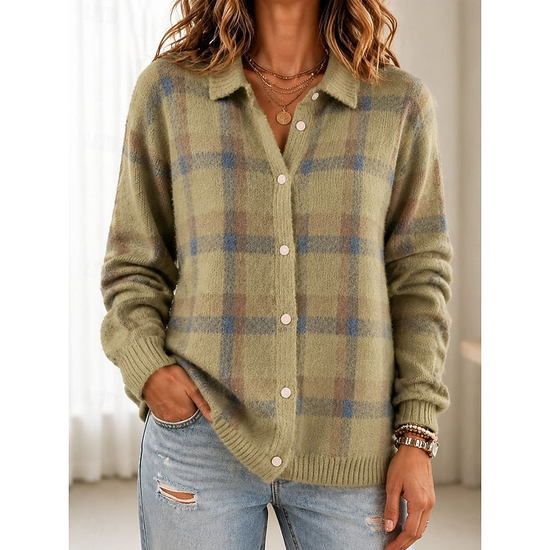 Plaid Button Cardigan, Women's Classic Fit