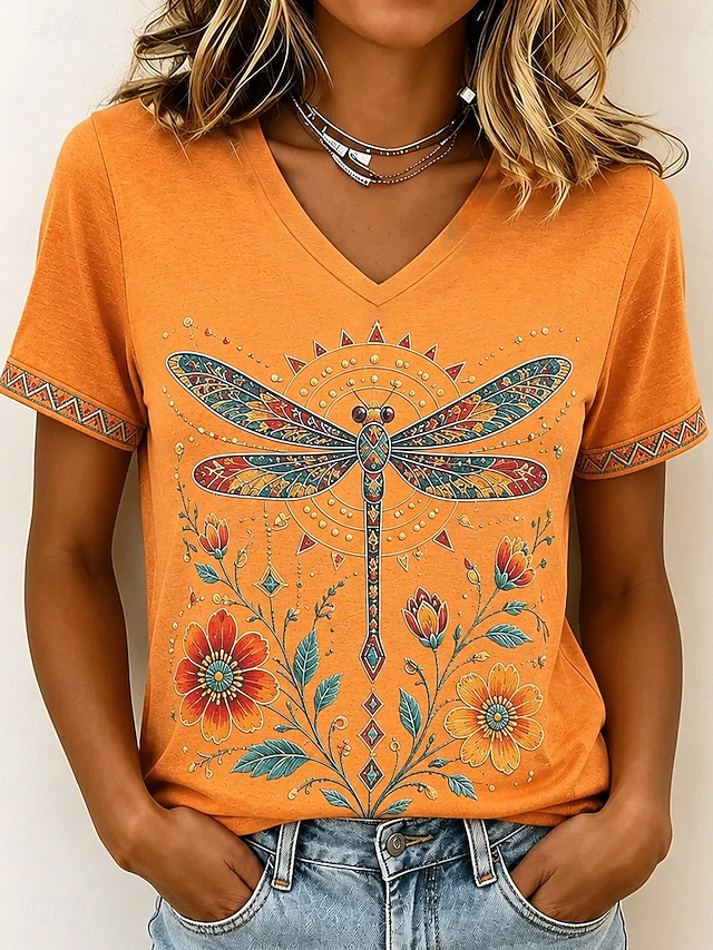 Artful Dragonfly V-Neck T-Shirt for Women, Plus Size