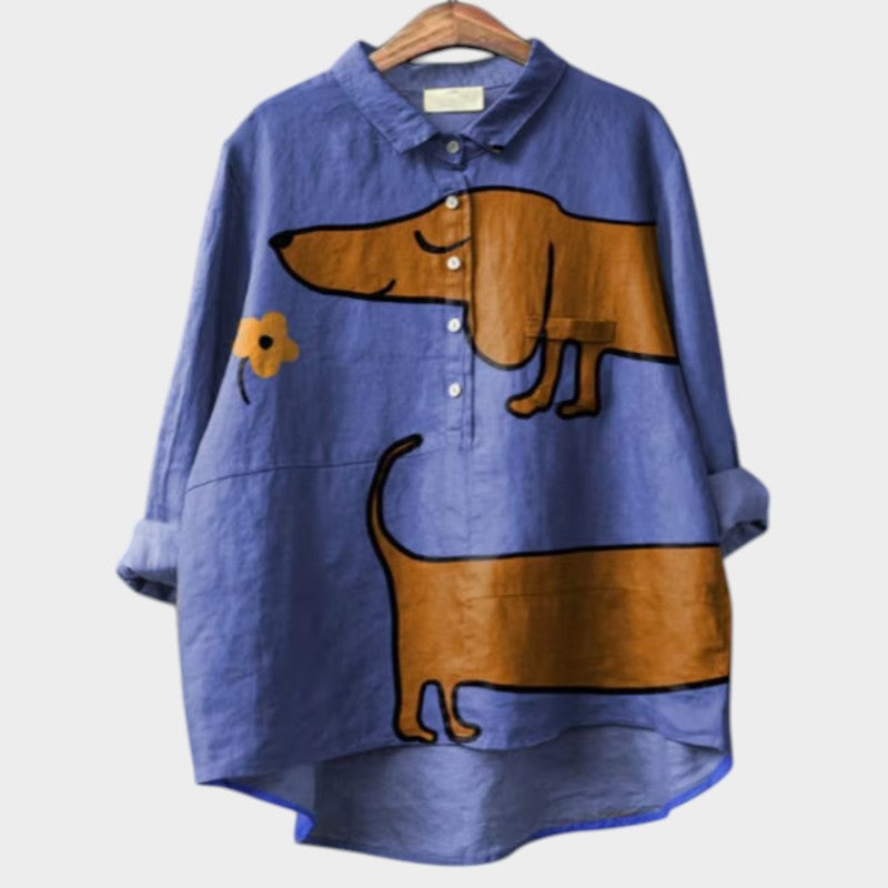 Casual Long Sleeve Printed Blouse for Women, Plus Size