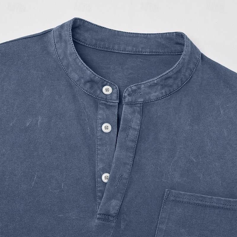 Washed Henley Shirt for Men, Vintage Style