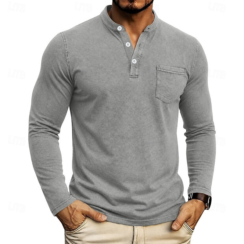 Classic Henley Long Sleeve Shirt for Men, Plus Size