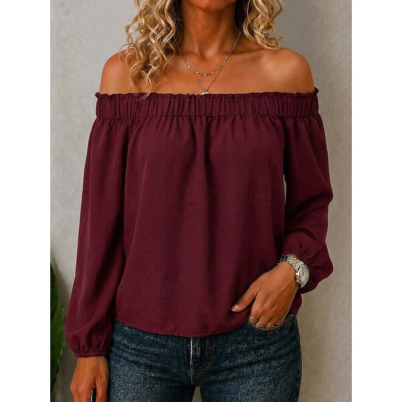 Off-Shoulder Ruffle Top for Women, Plus Size