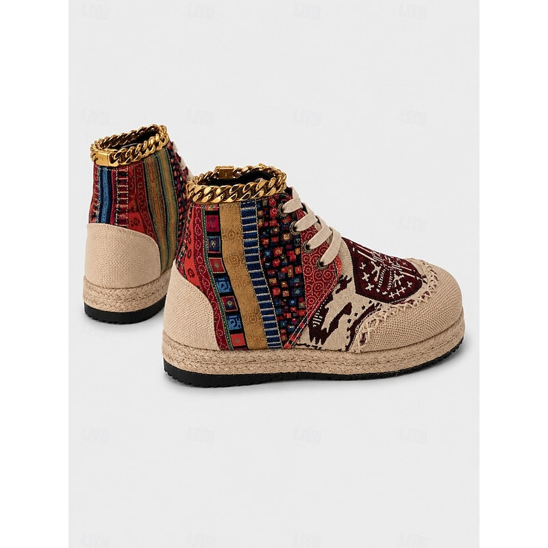 Ladies Boho Patterned High-Top Sneakers
