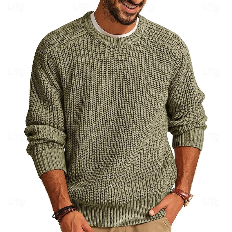 Ribbed Round-Neck Sweater for Men, Plus Size