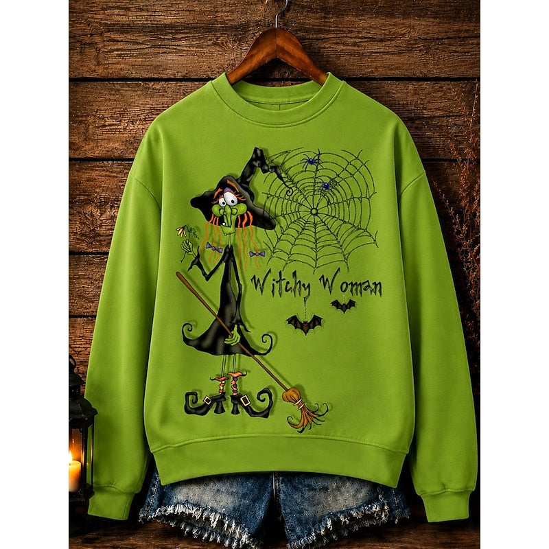 Playful Halloween Crew-Neck Sweatshirt for Women