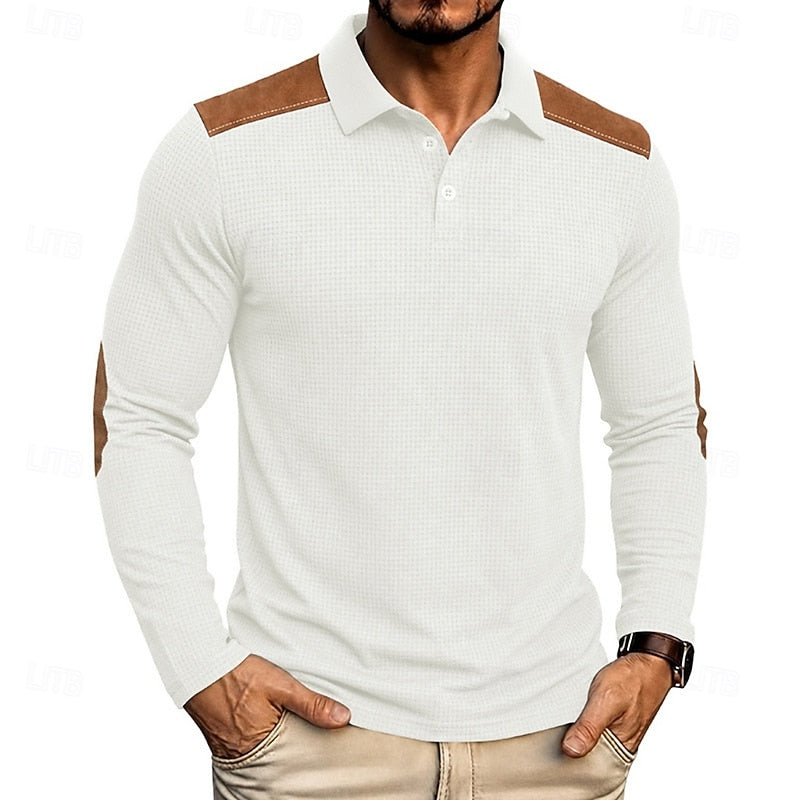 Men's Textured Colour Block Polo Shirt