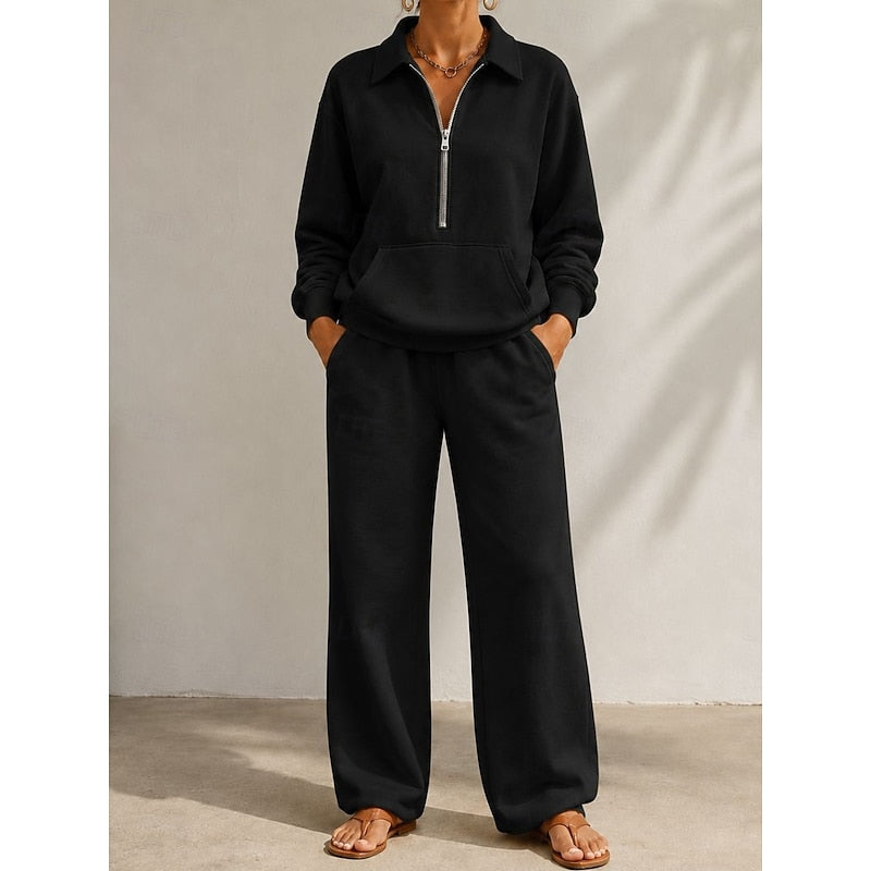 Relaxed Half-Zip Two-Piece Set for Women