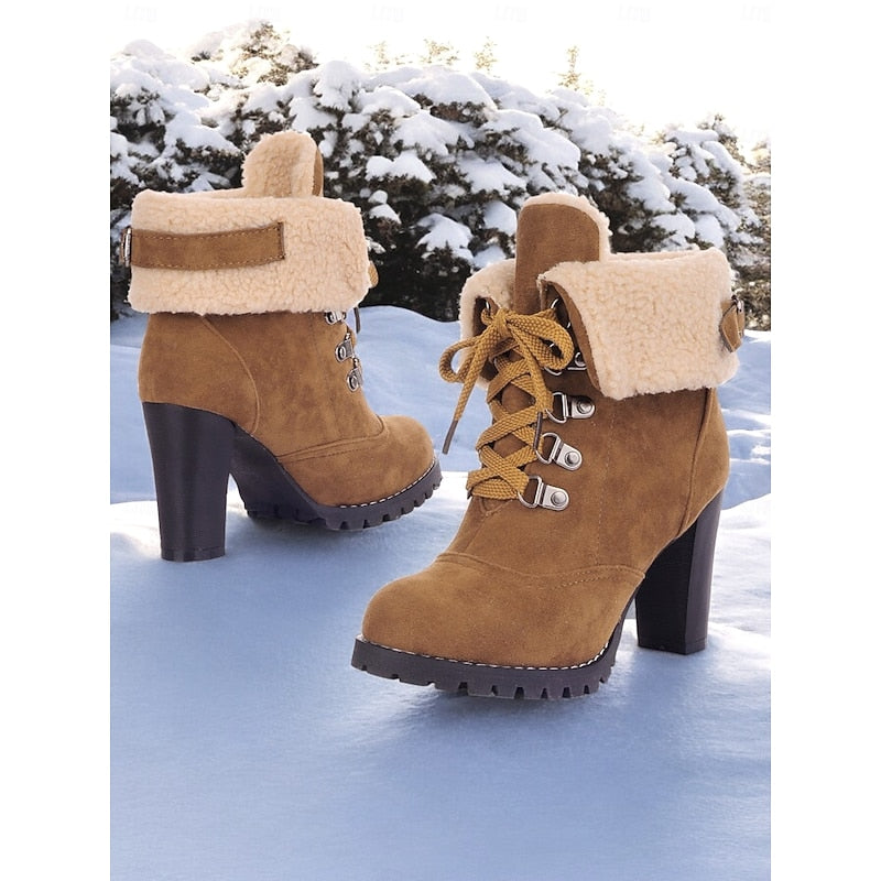 Fur-Trimmed Lace-Up Winter Boots for Women