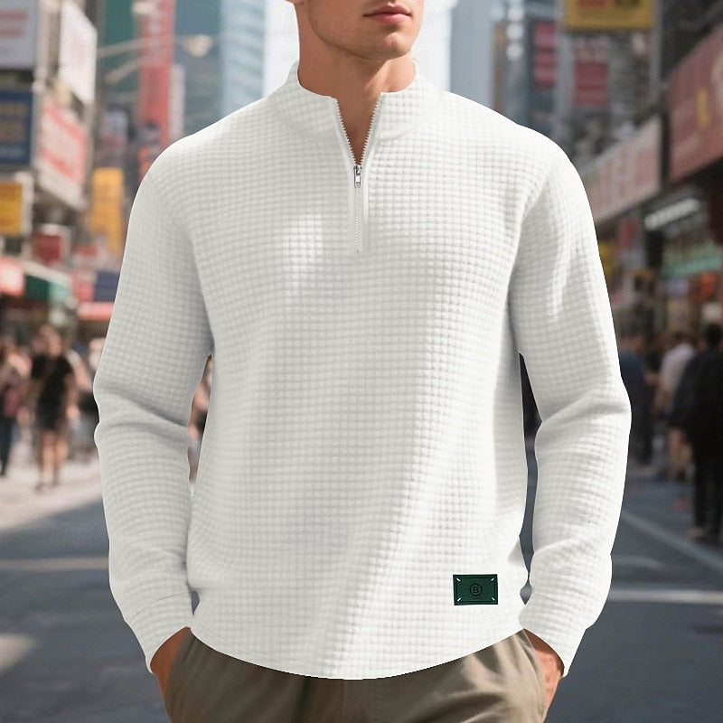 Quarter-Zip Textured Sweatshirt for Men, Plus Size