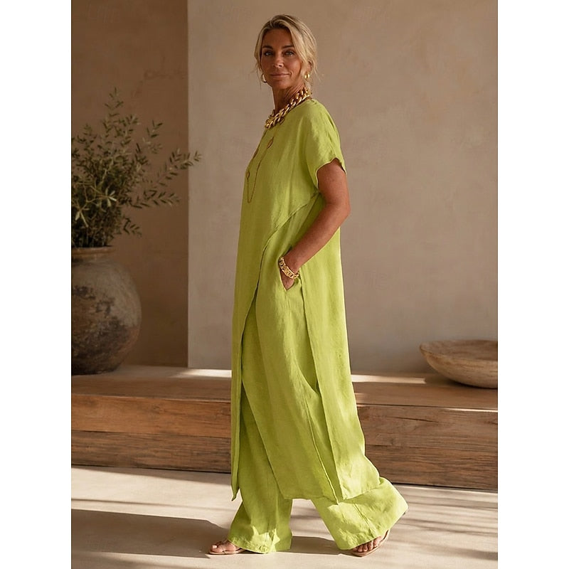 Relaxed Wrap-Front Two-Piece Set for Women, Plus Size