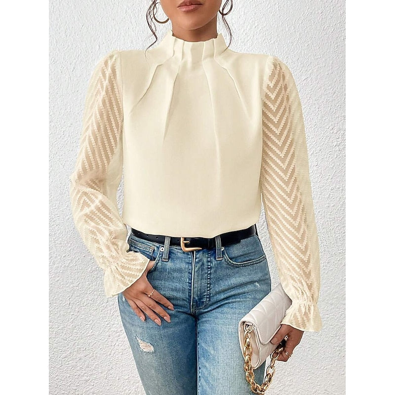 High-Neck Blouse, Women's Elegant Fit