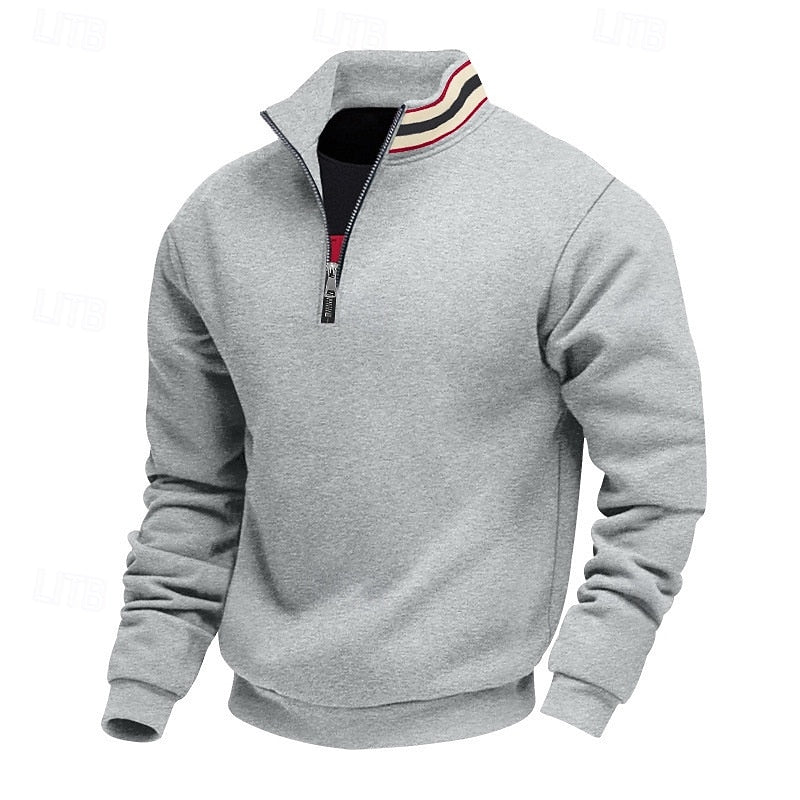 Quarter-Zip Stand-Collar Pullover for Men, Plus Size