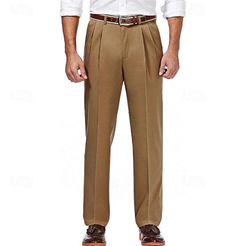 Pleated Straight-Leg Dress Trousers for Men, Plus Size