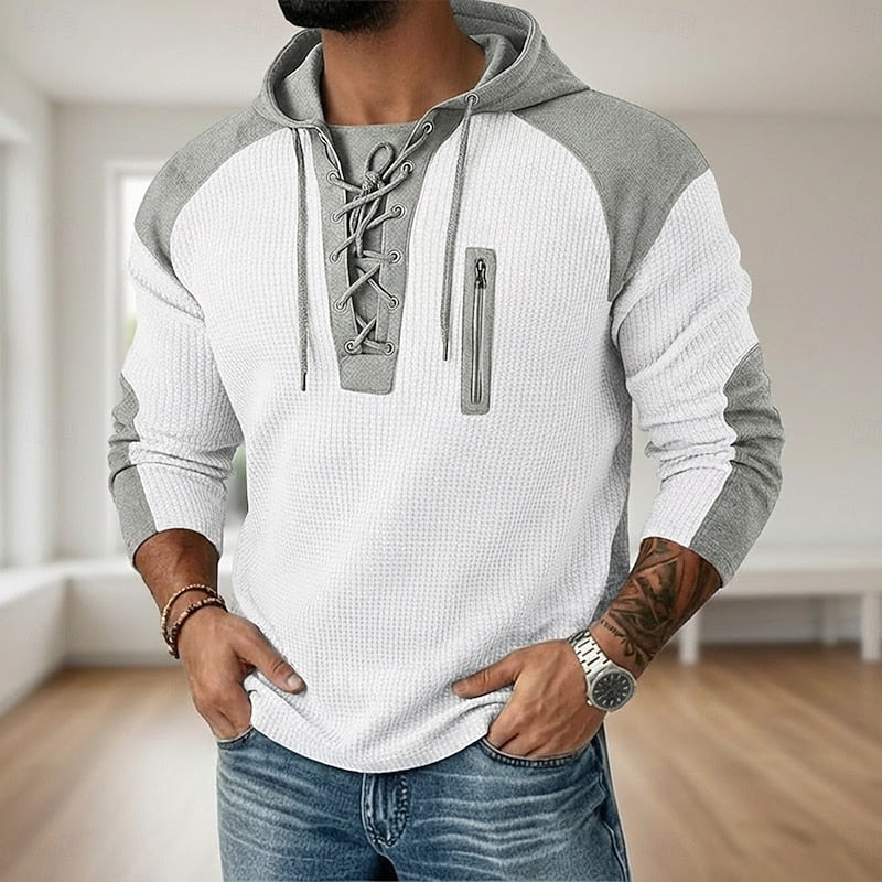 Men's Lace-Up Hooded Pullover Hoodie
