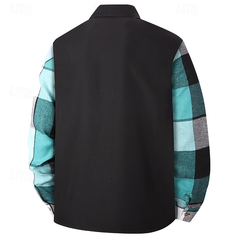 Patchwork Shirt Jacket, Men's Modern Fit