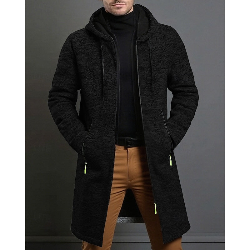 Hooded Longline Coat for Men, Plus Size