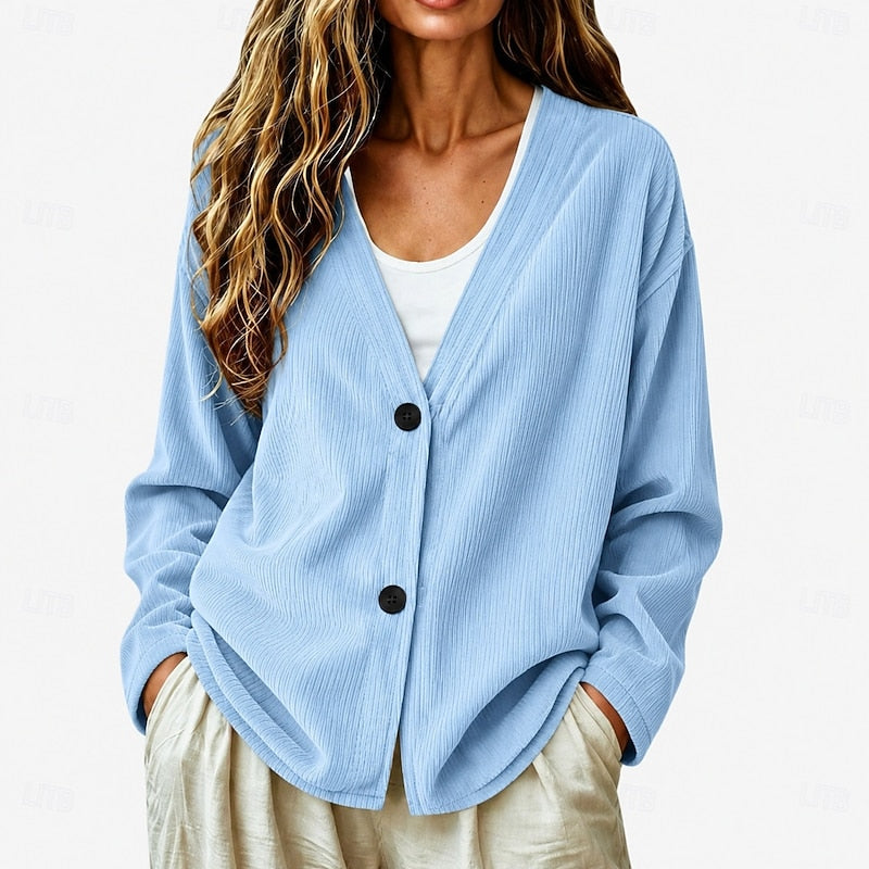V-Neck Button Cardigan, Women's Relaxed Fit