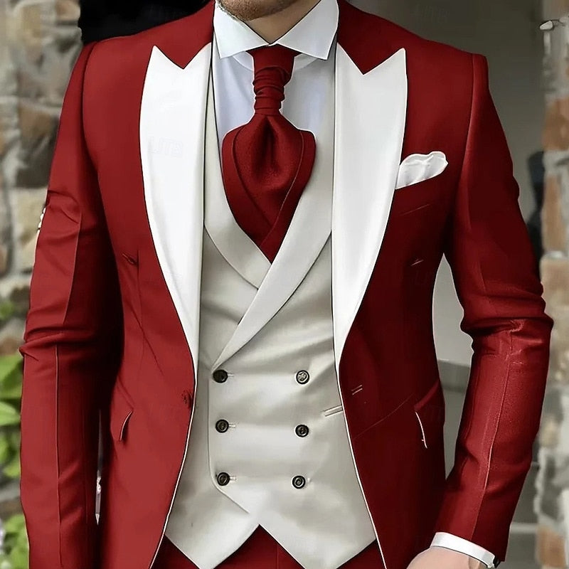 Tailored Peak-Lapel Three-Piece Set for Men, Plus Size