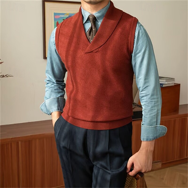Shawl-Collar Knit Sweater Vest for Men, Plus Size