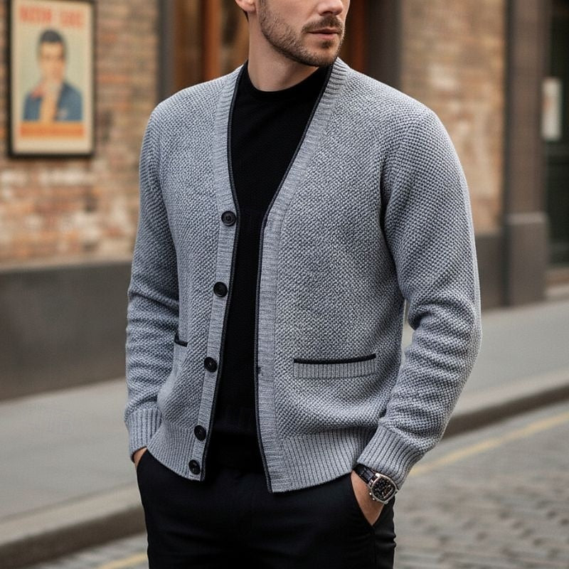 Button-Front V-Neck Cardigan for Men