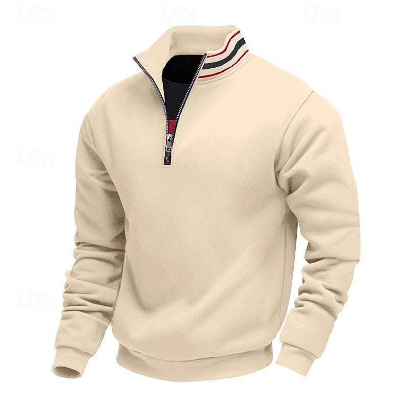 Quarter-Zip Stand-Collar Pullover for Men, Plus Size
