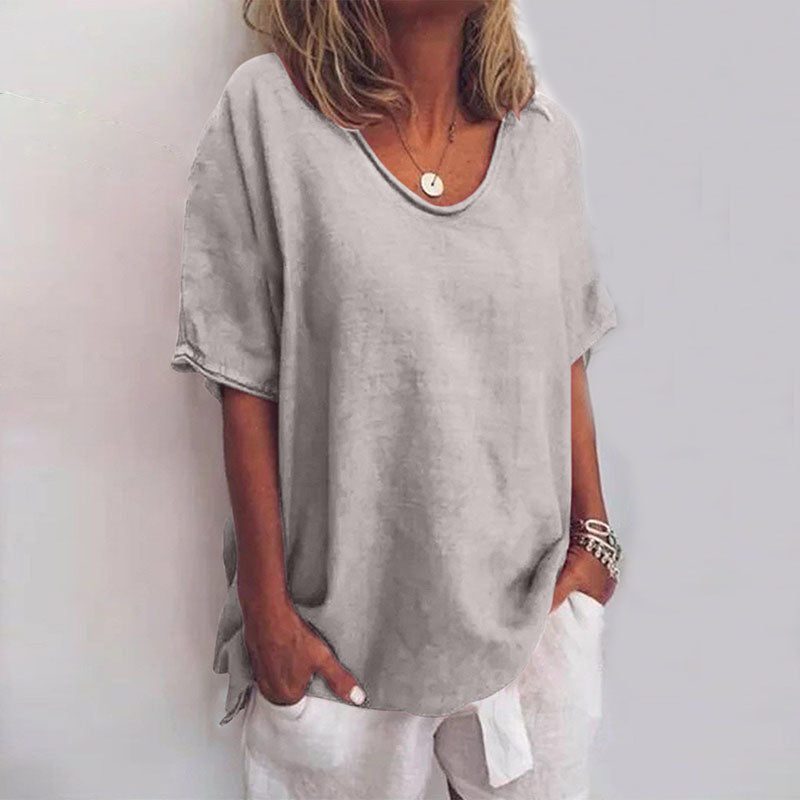 V-Neck Short Sleeve Blouse for Women, Refined Style