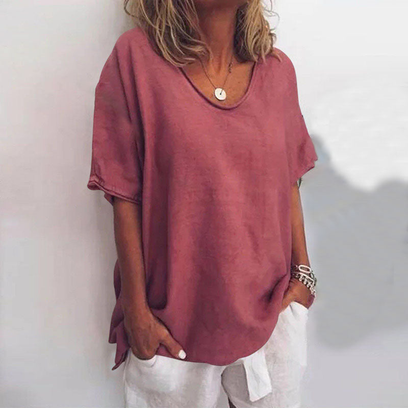 V-Neck Short Sleeve Blouse for Women, Refined Style