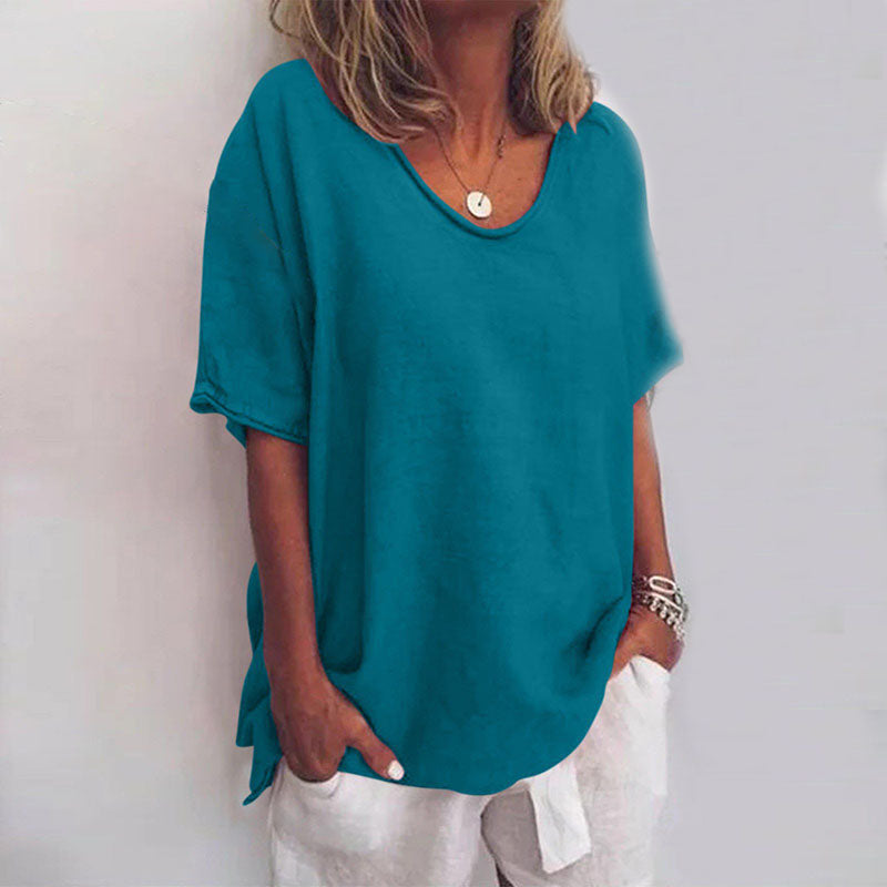 V-Neck Short Sleeve Blouse for Women, Refined Style