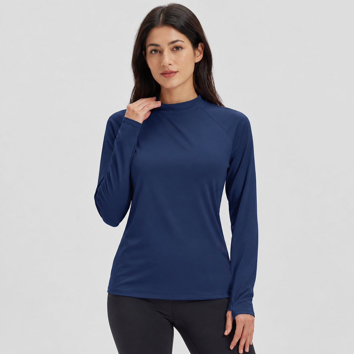Women's Fleece Lined Thermal Mock Neck Long Sleeve Top – detail