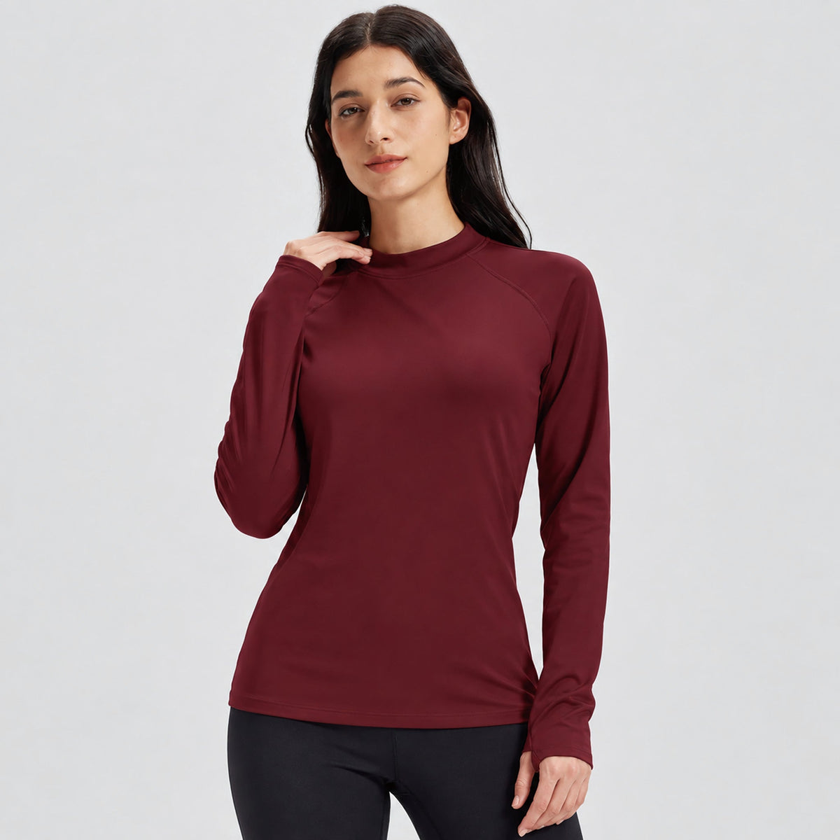 Women's Fleece Lined Thermal Mock Neck Long Sleeve Top – detail
