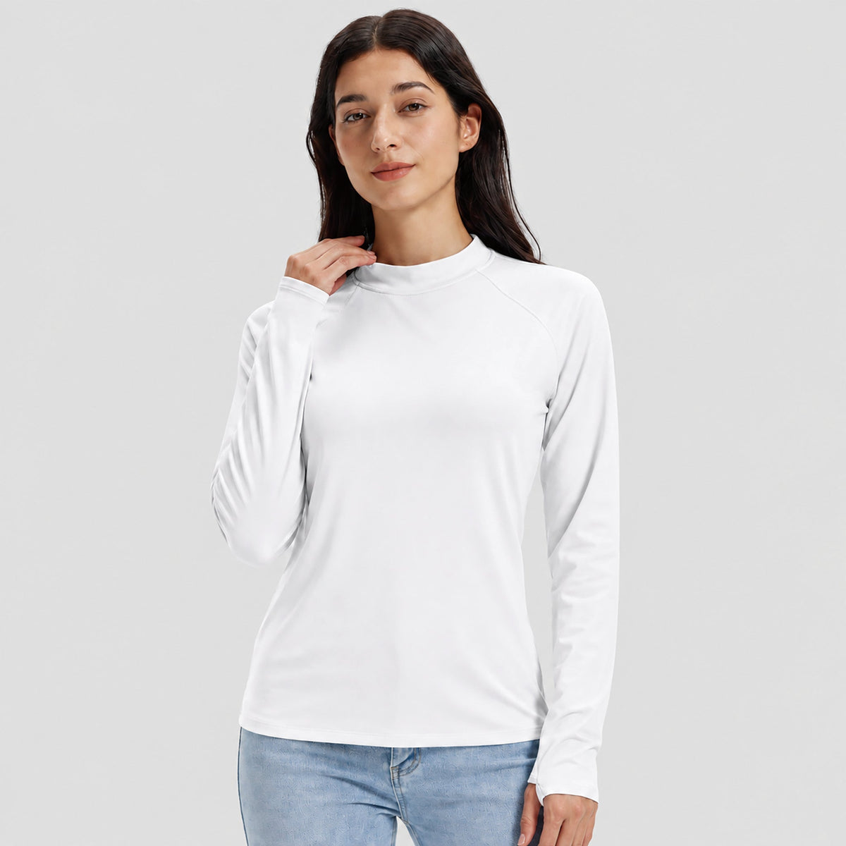 Women's Fleece Lined Thermal Mock Neck Long Sleeve Top – detail