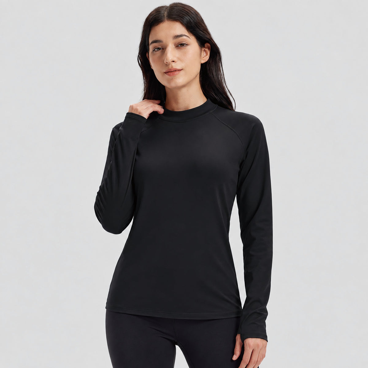 Women's Fleece Lined Thermal Mock Neck Long Sleeve Top – detail