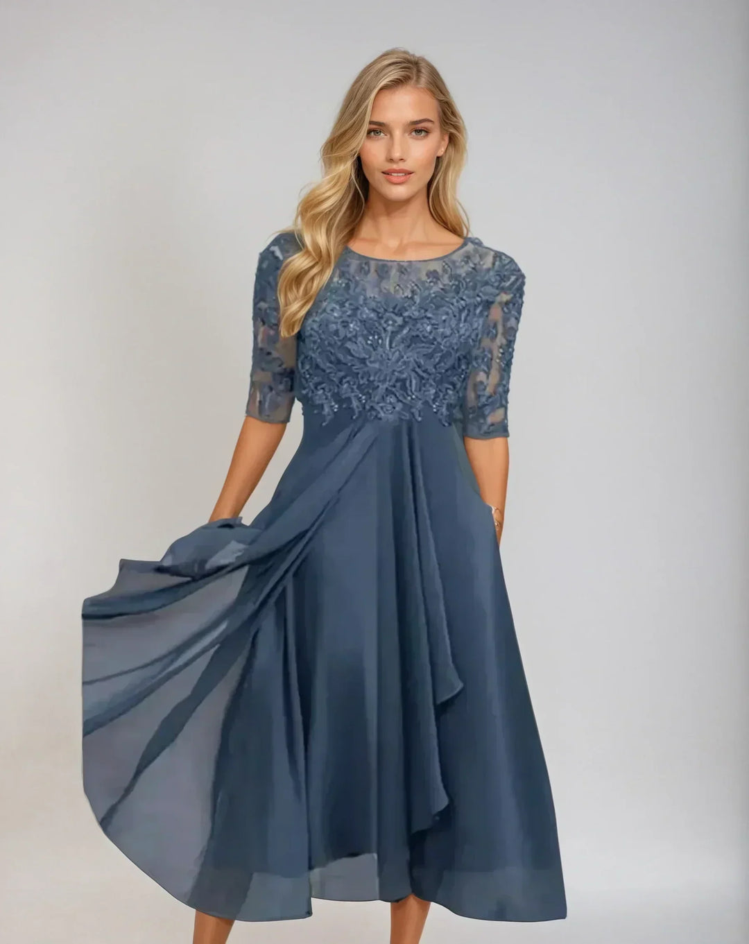 Elegant Lace Midi Dress for Women, Plus Size