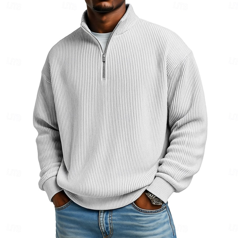 Ribbed Quarter-Zip Pullover for Men, Plus Size