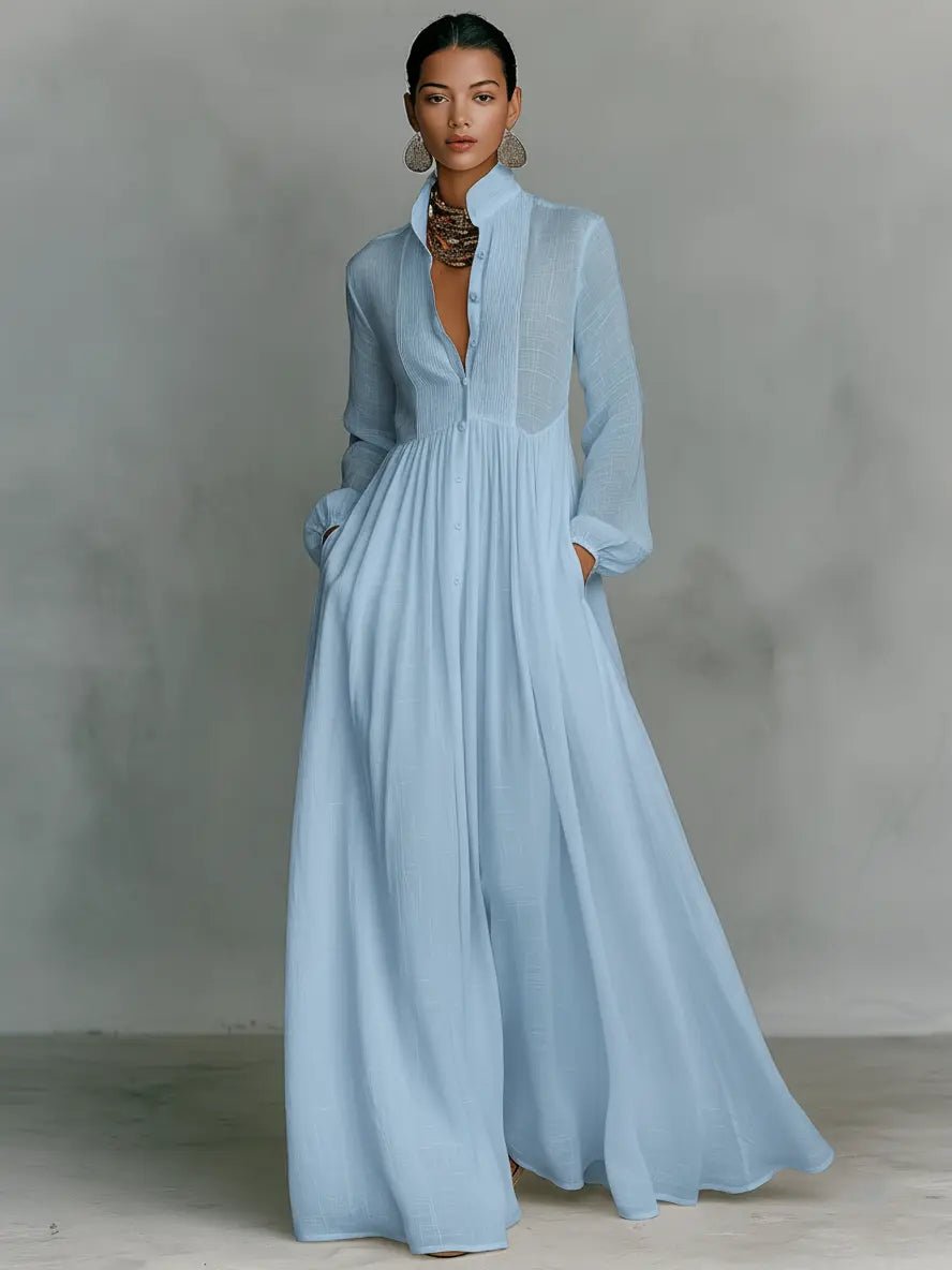 Flowing Button-Front Maxi Dress for Women